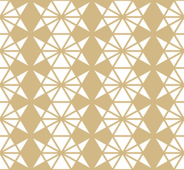 Golden vector abstract geometric pattern with triangles, hexagons, grid, net