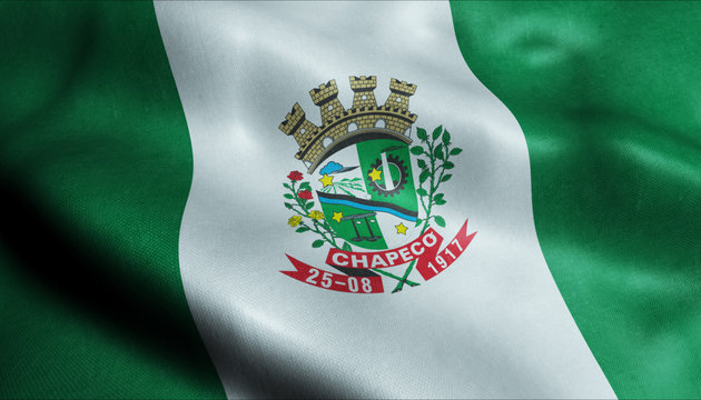 3D Waving Brazil City Flag of Chapeco Closeup View
