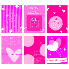 Set of love romantic posters in abstract design.Happy birthday greeting cards