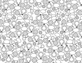 Black and White Bulb, Wheel and Thinking Bubble Pattern background
