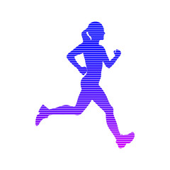 silhouette of woman  running on white background