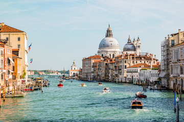 View of Grand Canal and Basilica Santa Maria della Salute in Venice, Italy