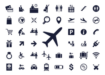 Icon airport set. Vector illustrations with trip simbols.