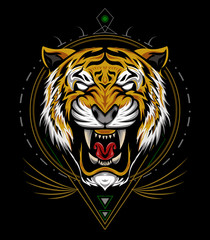 Roaring tiger logo design vector illustration
