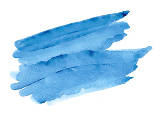 Fototapeta premium Blue watercolor background. Splash in paints on white paper.