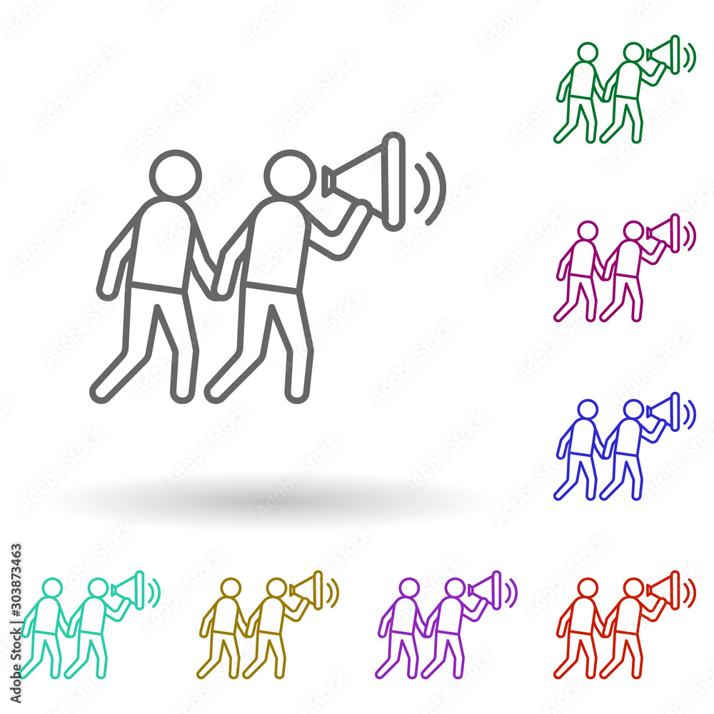 Poster protesters multi color icon. simple thin line, outline vector of media, press icons for ui and ux, w