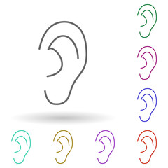 An ear multi color icon. Simple thin line, outline vector of media, press icons for ui and ux, website or mobile application