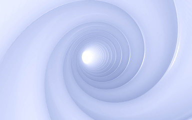 Abstract white and blue twisted corridor spiral 3d render illustration