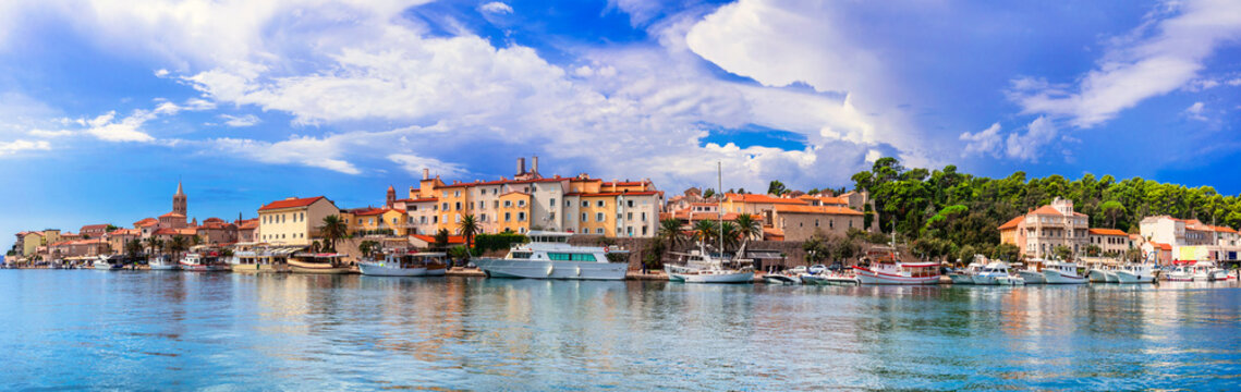 Travel in Croatia - beautiful Island Rab, panoramic view of old town and marine.