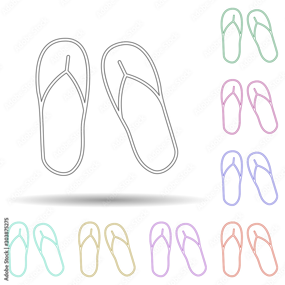 Poster flip-flops multi color icon. simple thin line, outline vector of spa icons for ui and ux, website or