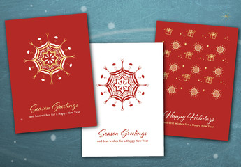 Red Christmas Card Layout Set with Snowflake Illustrations