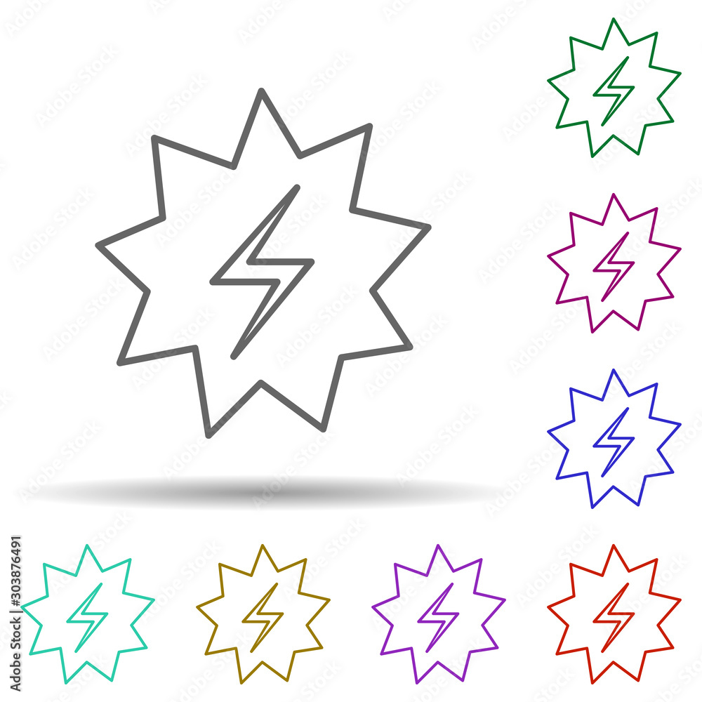 Poster explosive spark multi color icon. simple thin line, outline vector of speed icons for ui and ux, web