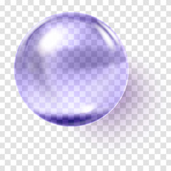 Realistic violet glass ball. Transparent violet sphere