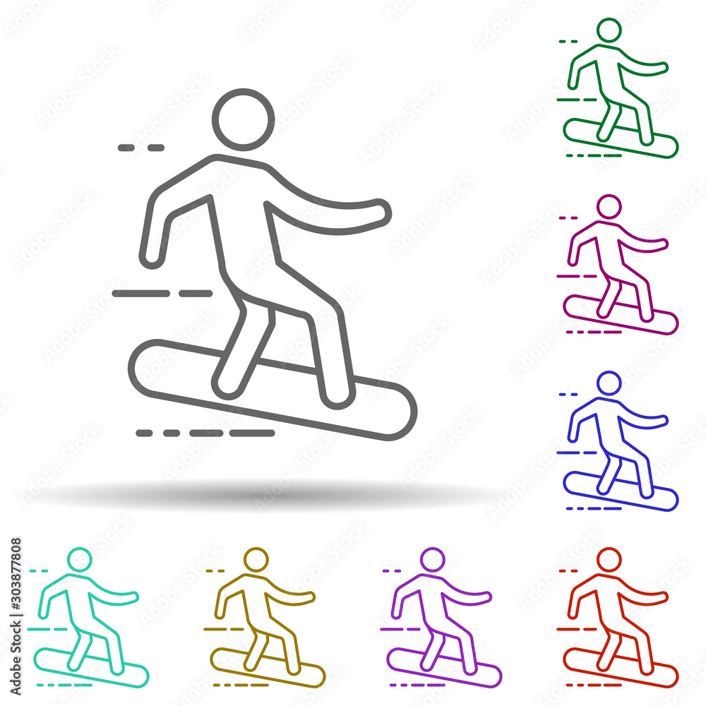 Poster surfer on the board multi color icon. simple thin line, outline vector of speed icons for ui and ux,
