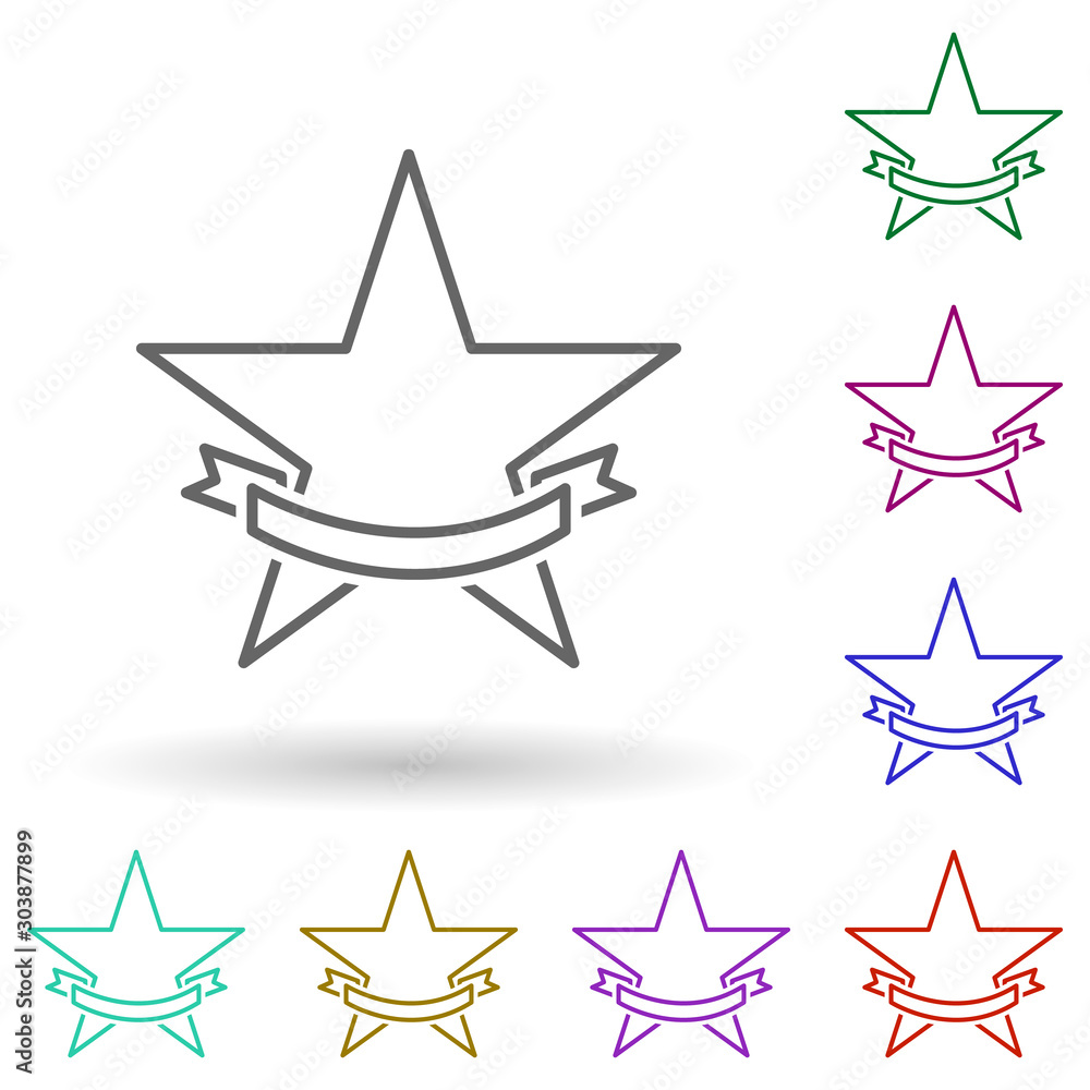 Poster star with ribbon multi color icon. simple thin line, outline vector of succes and awards icons for u
