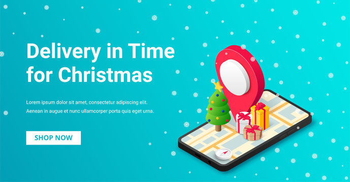 Gift delivery in time isometric phone banner
