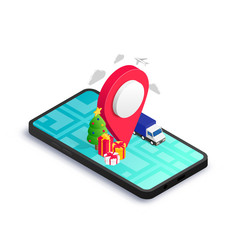 Christmas Gift delivery isometric concept phone
