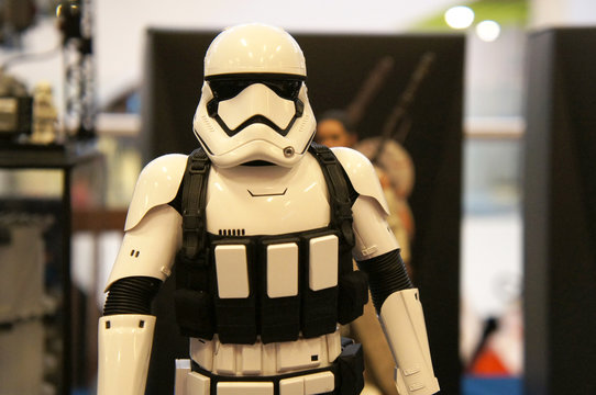 KUALA LUMPUR, MALAYSIA -DECEMBER 9, 2018: Selected focused of Storm Troopers army scale model from Star Wars movie. Display by the collector for the public. 