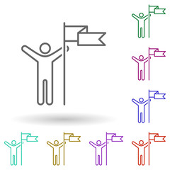Man with a flag multi color icon. Simple thin line, outline vector of succes and awards icons for ui and ux, website or mobile application
