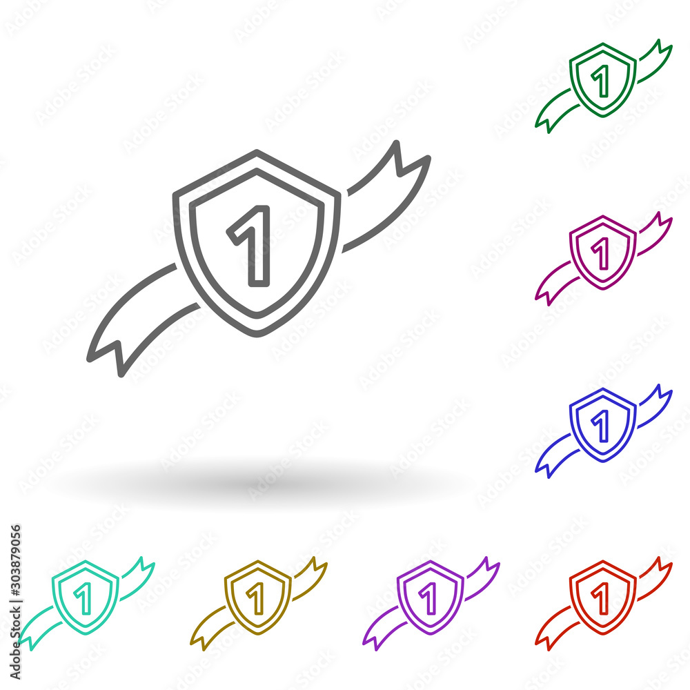 Poster shield first with ribbon multi color icon. simple thin line, outline vector of succes and awards ico