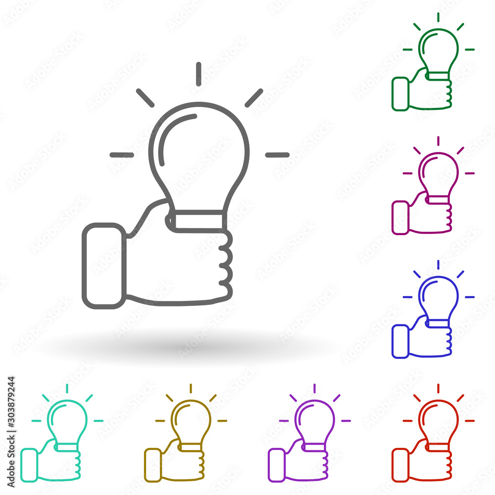 Poster hand with a light bulb multi color icon. simple thin line, outline vector of succes and awards icons