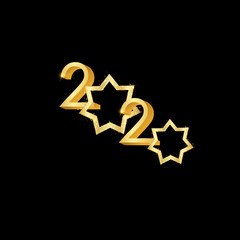 2020 happy New Year black background with golden glittering stars. Gold decoration with glowing number. Vector winter holiday greeting card template. Calendar design template.