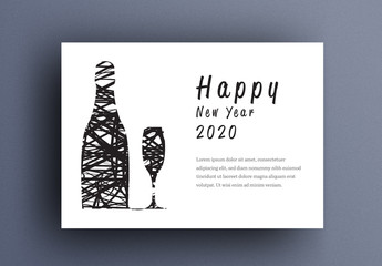 New Years Eve Card Layout with Wine and Glass Elements
