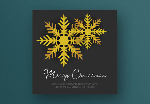 Greeting Card Layout with Snowflakes and Gold Accent