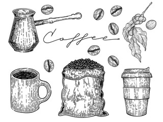 Set of coffee stuff, vector