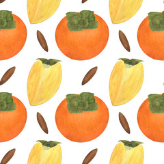 Persimmon Seamless Pattern Watercolor Fruit Digital Paper Food Illustration Botanical