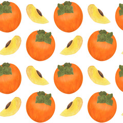 Persimmon Seamless Pattern Watercolor Fruit Digital Paper Food Illustration Botanical