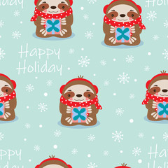 happy holidays pattern with sloth