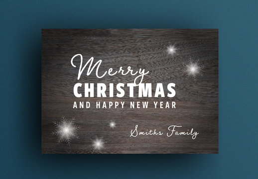 Christmas Card Layout with Wooden Background