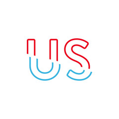 Linear US cutted in half logo in Blue and Red colors. Stock Vector illustration isolated on white background.