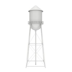 Water tower. Industrial construction with water tank. 3d render isolated on white