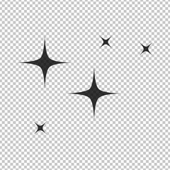 Black simple flat style light star flares  isolated on transparent background. Vector illustration