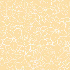 Vector orange blossom seamless pattern with white flowers, yellow background. Perfect for fabric, scrapbooking, wallpaper projects.