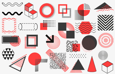 Abstract red and black geometric shape of modern elements cover design. Collection of classic memphis design elements. Use for poster, artwork, template design, ad, print. illustration vector eps10