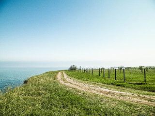 Fototapeta na wymiar View from cliff on water of Black Sea.