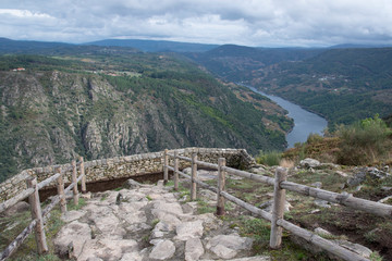 Fototapeta na wymiar Tourism and hiking route along the banks of the Sil river, the Rivera Sacra in Parada de Sil Ourense Galica Spain