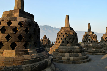 Borobudur temple in Java island at sunrise, Indonesia