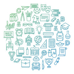 Circle school education icon set
