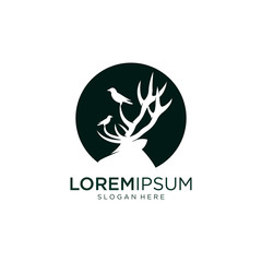 silhouette of deer antlers and birds - logo design