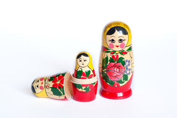 doll set Matryoshka of 3 pieces on a white background