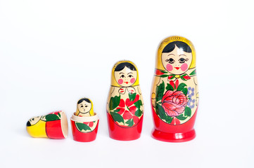 doll set Matryoshka of 4 pieces on a white background