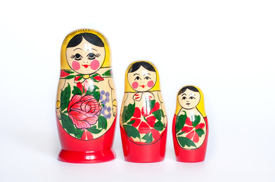 doll set Matryoshka of 3 pieces on a white background
