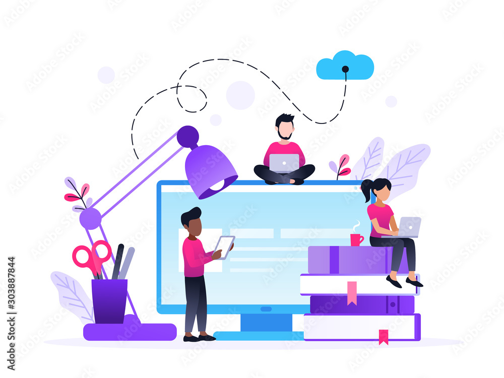 Poster landing page template of online education program. modern flat design concept of web page. vector il