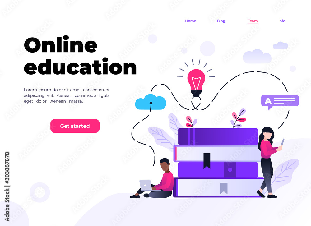 Poster landing page template of online education program. modern flat design concept of web page. vector il