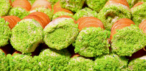 many pastries with pistachios