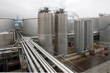Palmoil industry. Pipes and silo's. Production site. Factory. Industrial area. Netherlands